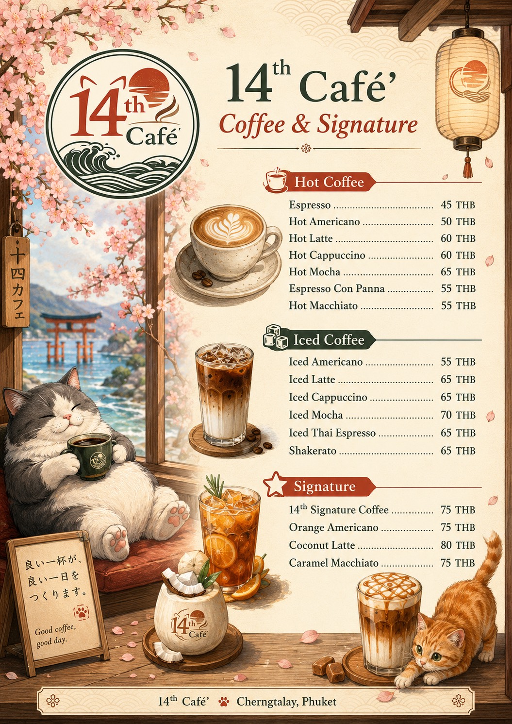 14th Cafe coffee and signature menu