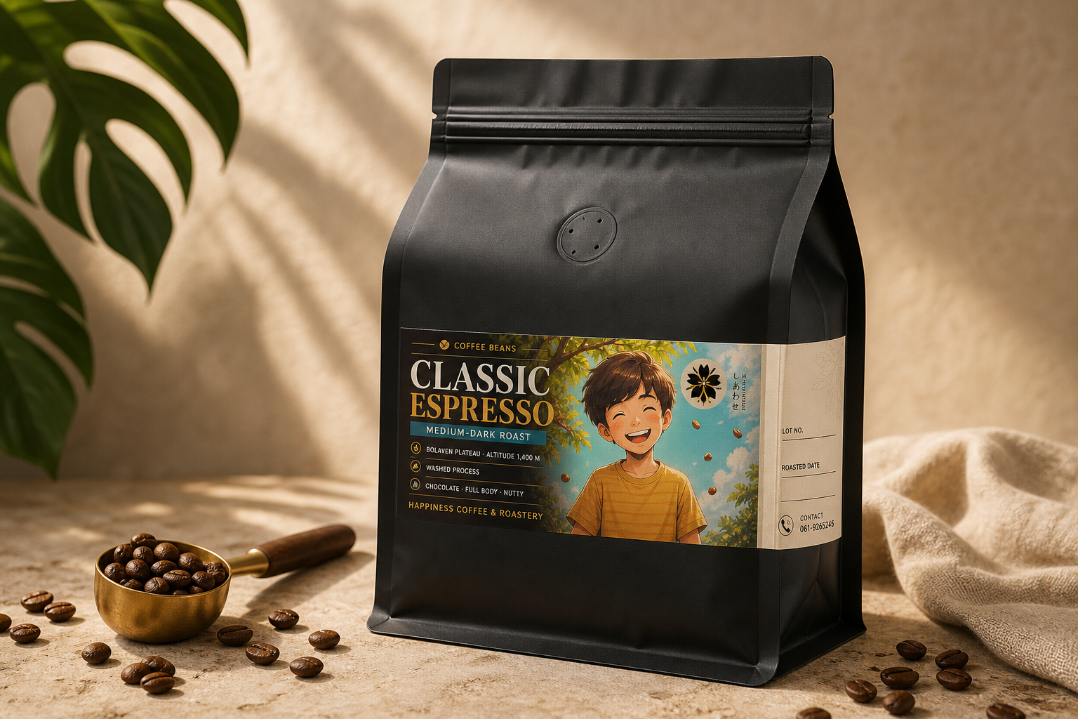 Classic Espresso coffee bag with side label wrap